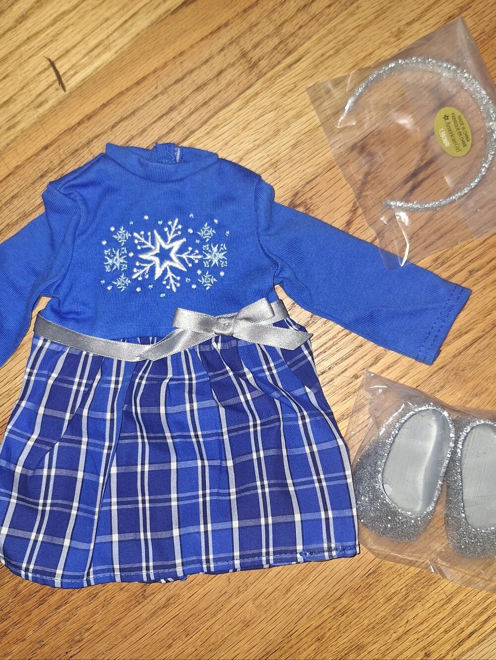 American Girl Doll Truly Me Star Snow Outfit Blue Dress Sparkly Shoes Headband